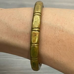 Vintage Gold Bronze Bangle Bracelet with Bone Design, Boho